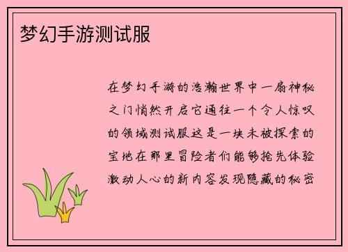 梦幻手游测试服